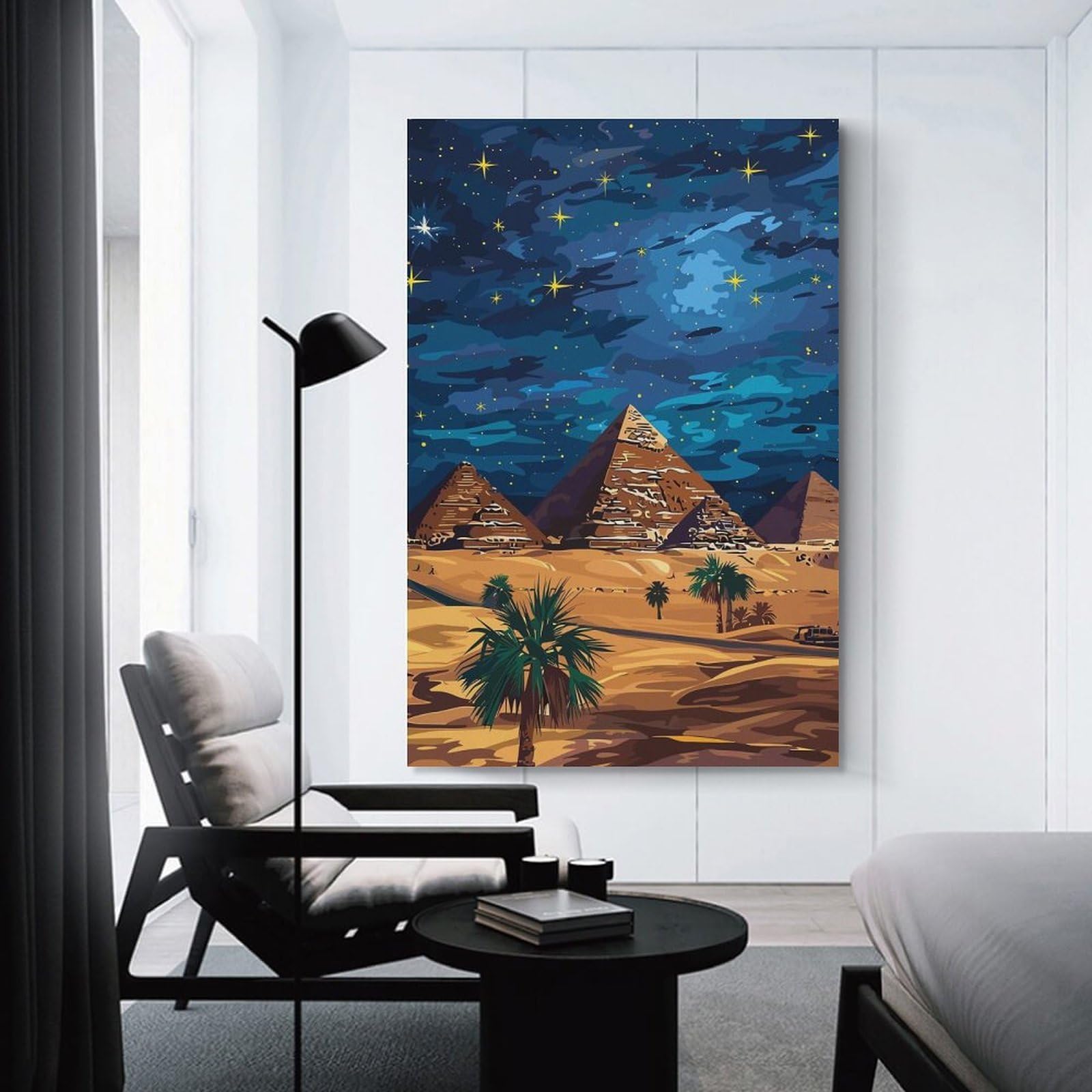 Junmoney Egyptian Pyramids at Night Canvas Art Print 24x36inch(60x90cm), for Front Hall, Corridor Or Welcome Spaces, Home Artwork for First Impressions