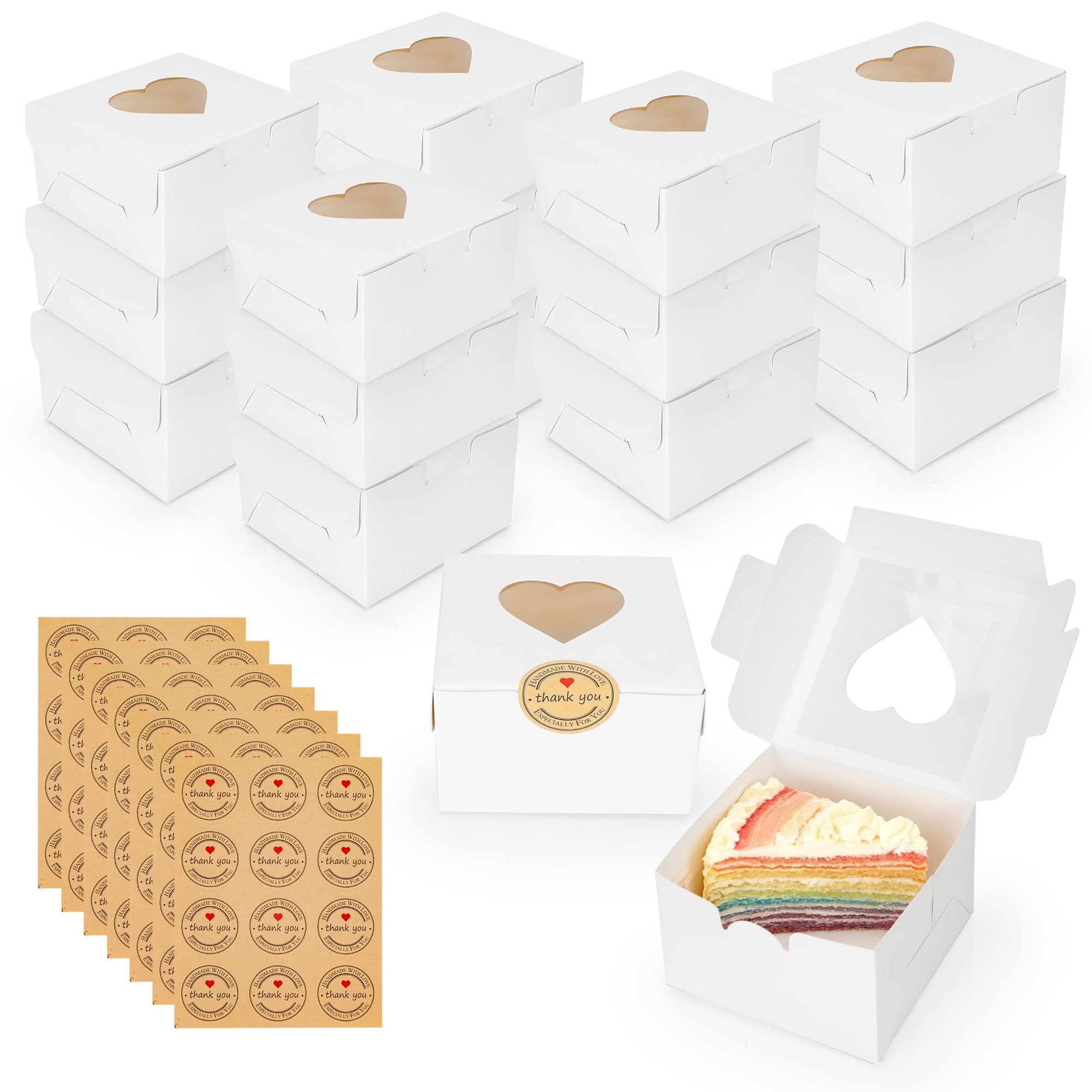 Axincardarm White 80 Pack Individual Cake Boxes Small Cupcake Box 4 Inch Paper Cake Boxes With Window For Cakes, Cookies, Cupcakes,