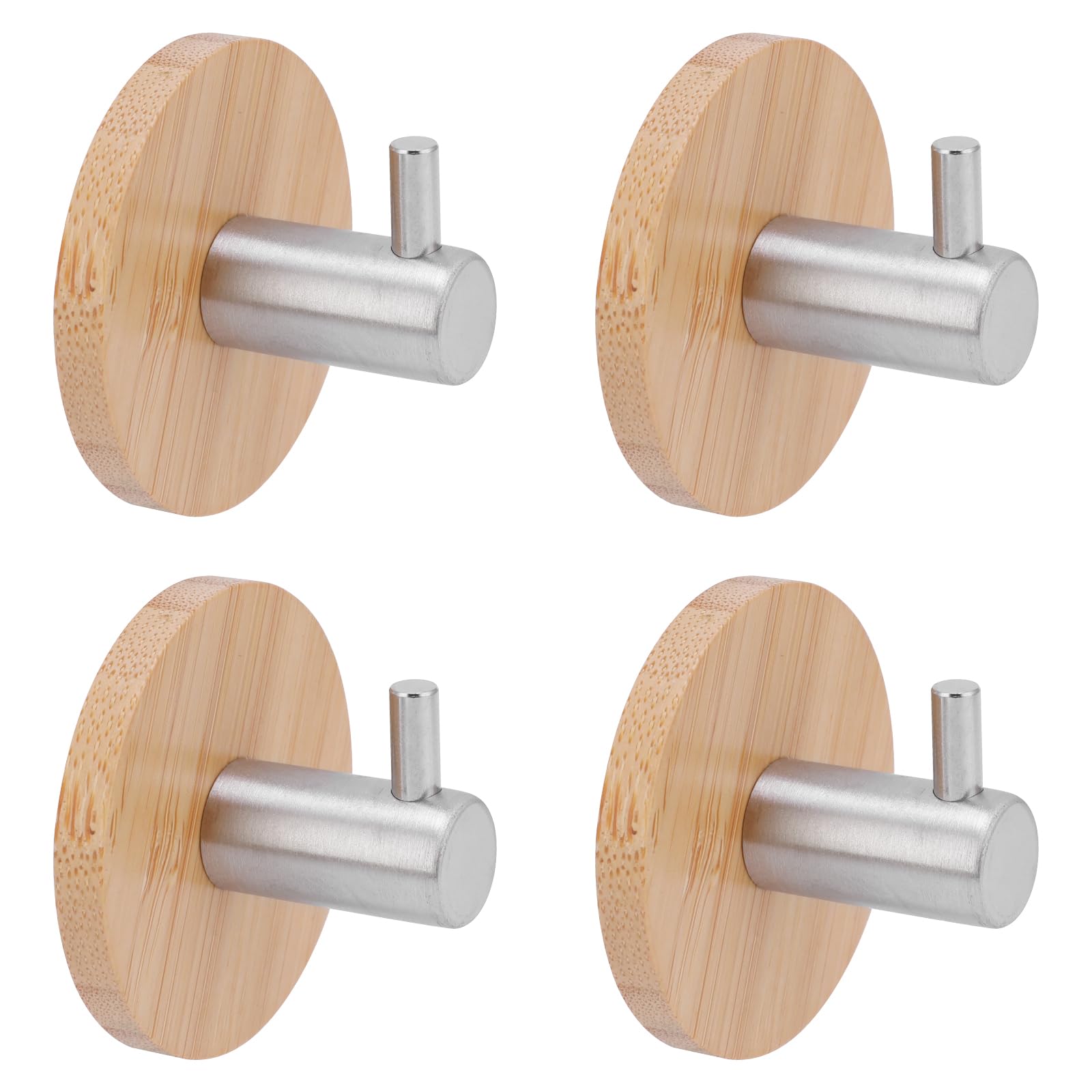 SuerZaro Self Adhesive Hooks, Wood Wall Hooks, Heavy Duty Coat Hooks Entryway Hat Rack, Decorative Hooks Single Organizer for Bathrooms, Kitchens, Doors, Cupboards, Bed Curtains, Towels, Key, 4 Pack