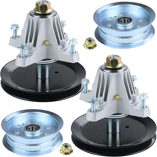 Paquete de 2 conjuntos de husillo 918-06977A con polea tensora 756-05034A reemplazan 918-06977 para Cub Cadet XT1-LT46, XT2-LT46, Craftsman T225,