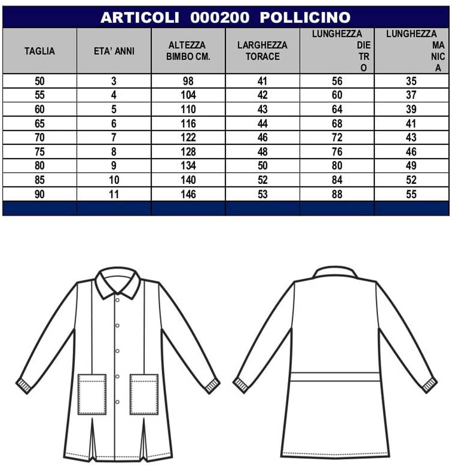 Grembiule Asilo Unisex Bianco | Taglia 7 8 9 10 11 Anni | Nome Personalizzabile Ricamo Punto Catenella e Punto Sodo