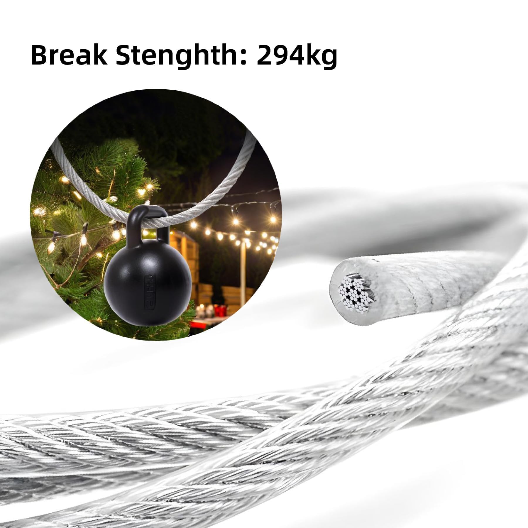18m 3mm Cavo Acciaio Inox 304, Fune in Filo Acciaio Rivestito PVC, Nucleo 7 x 7, Corda Metallica in Acciaio