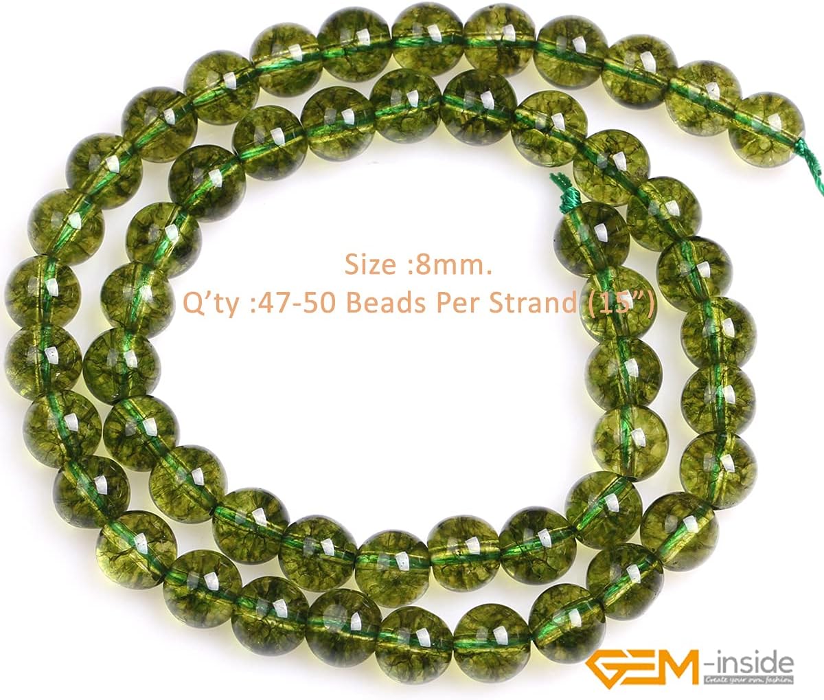Gem-Inside 8MM Round Green Peridot Beads Strand 15 Inchesjewelry Making Beads - Image 2