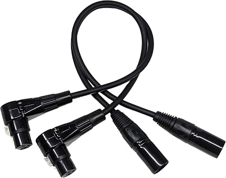 Right Angle Female XLR to Straight Male XLR Plug Cable, 3-Pin to 3-Pin, 2 Pack, 1Ft