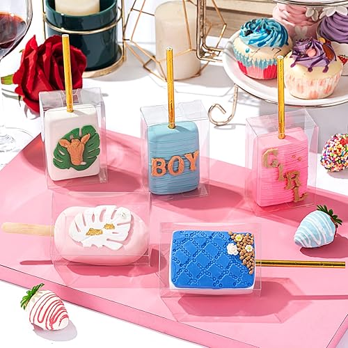 Miniatura 4 de RomanticBaking 35 cajas de golosinas Krispie de arroz transparente de 3.5 x 2.4 x 1.38 pulgadas con agujero, casquillo de pastel, cajas pequeñas