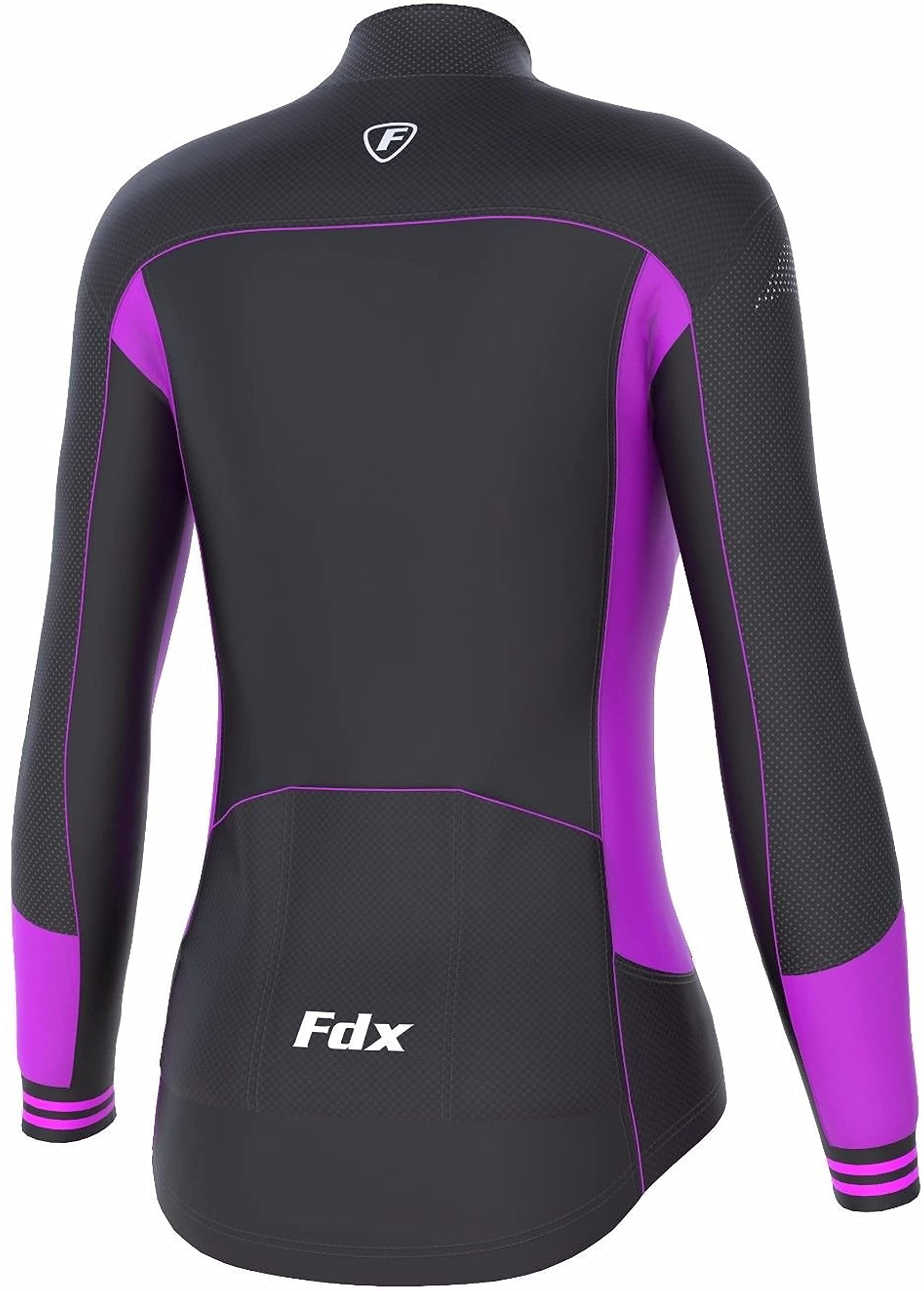 FDX Damska koszulka kolarska Thermodream zimowa ocieplana termicznie rajstopy na szelkach zestaw Combo (czarny/fioletowy, XL)