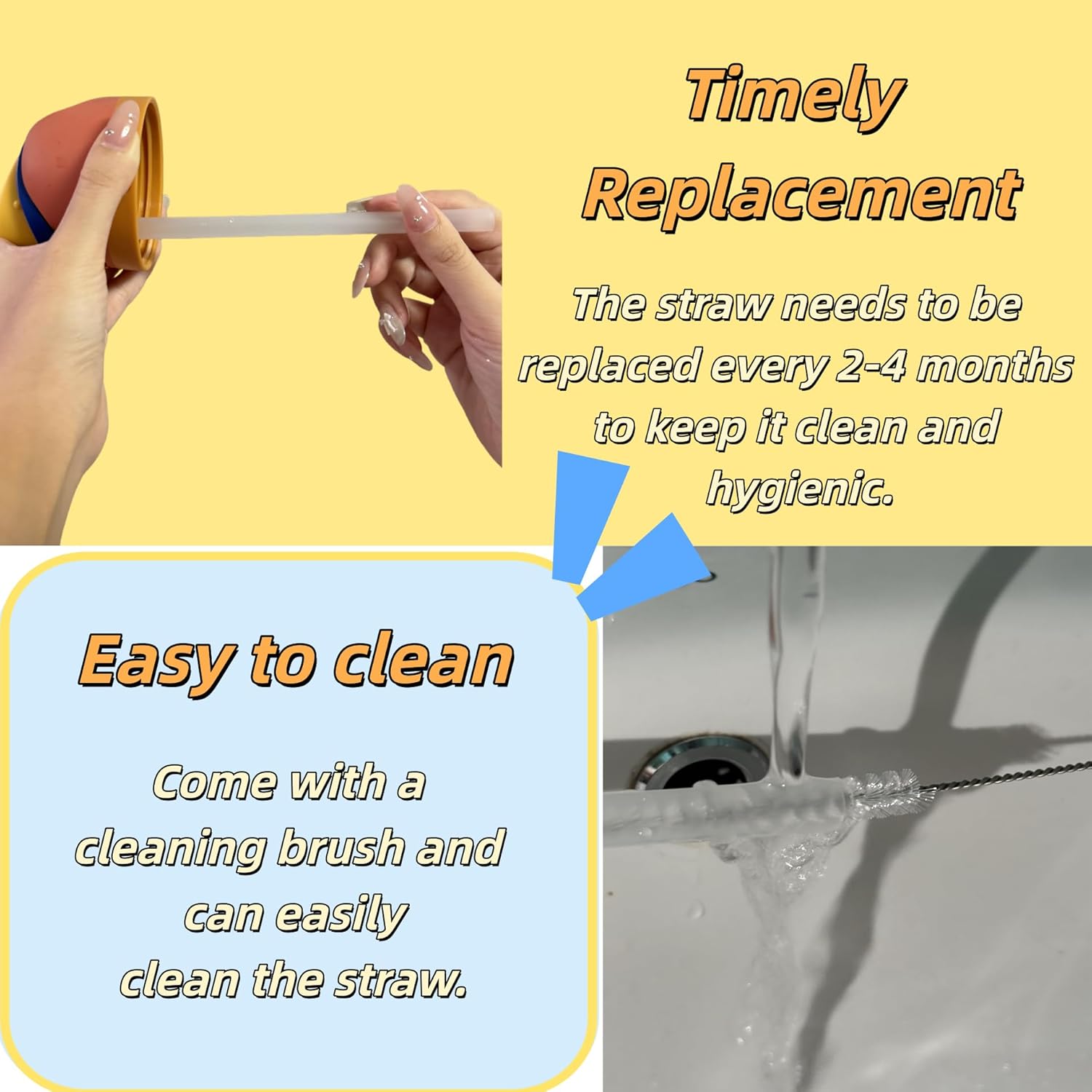 6pcs Replacement Straws Compatible with Owala Freesip Water Bottle 16oz,Plastic Straws Reusable with Cleaning Brush,BPA-FREE Dishwasher Safe Straw Accessories for 16oz Owala Cup - Image 2