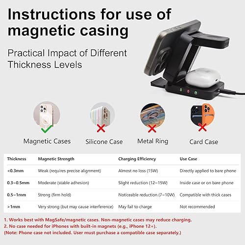 Miniatura 7 de Estación de carga inalámbrica magnética 3 en 1, soporte de viaje plegable y giratorio, para iPhone, teléfonos Samsung, relojes, auriculares, base