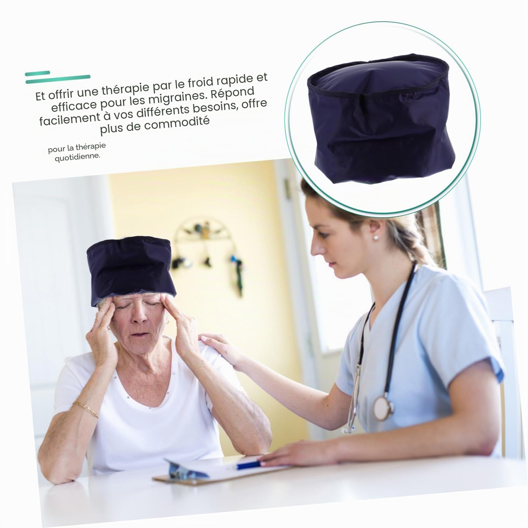 Healvian Bonnet rafraîchissant pour chimiothérapie, casque en gel, chimio, calotte de refroidissement pour, perte de cheveux, maison, capuchon froid et micro-ondes, bonnet de glace chimio