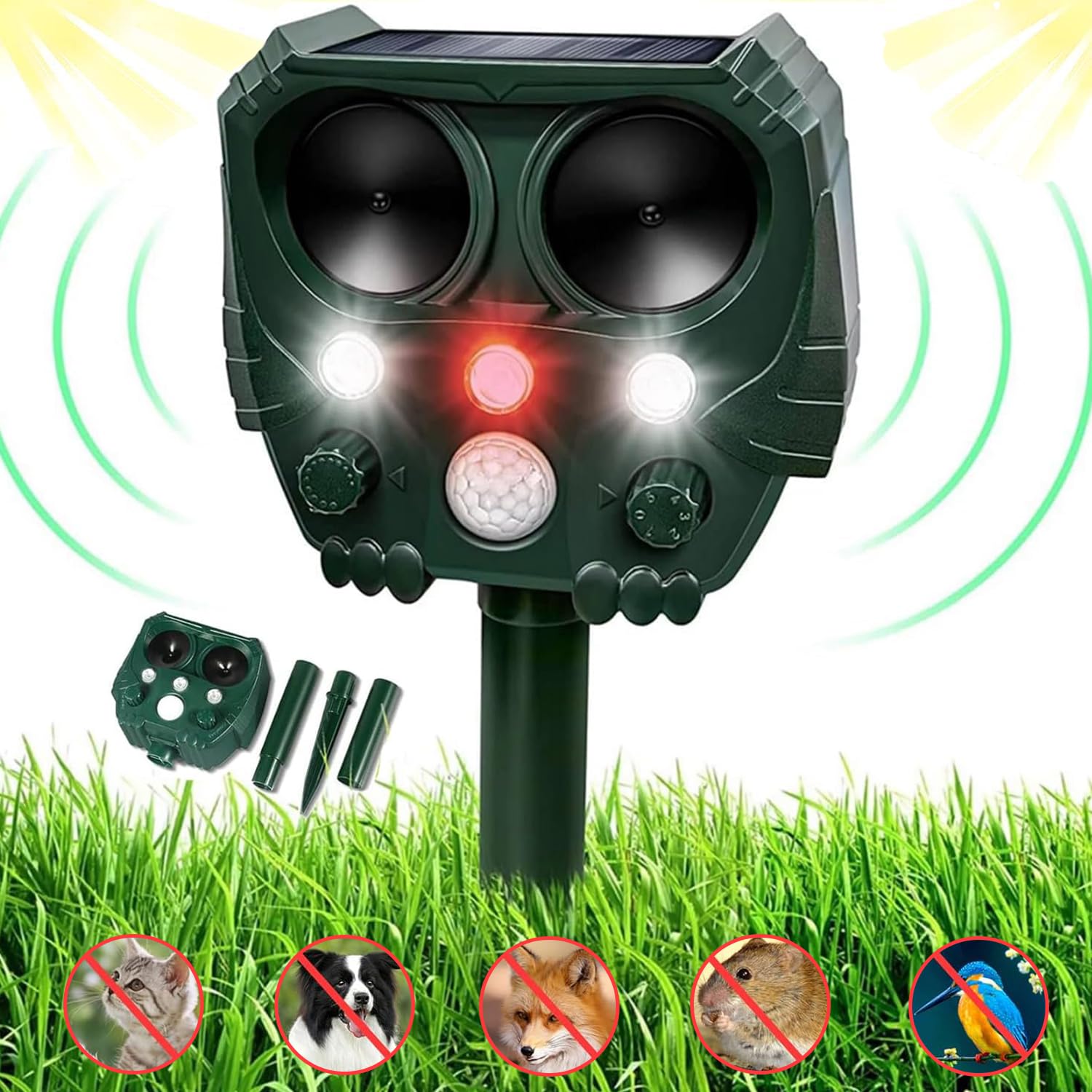 Répulsif pour chat de jardin solaire à ultrasons étanche IPX4 contre les renards