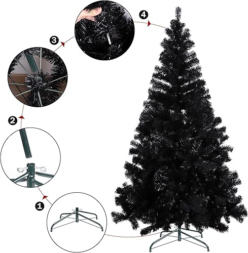 Miniatura 3 de CCINEE Árbol de Navidad de pino de 6 pies con soporte de metal sólido, árbol negro artificial, decoración de Navidad para fiestas temáticas,