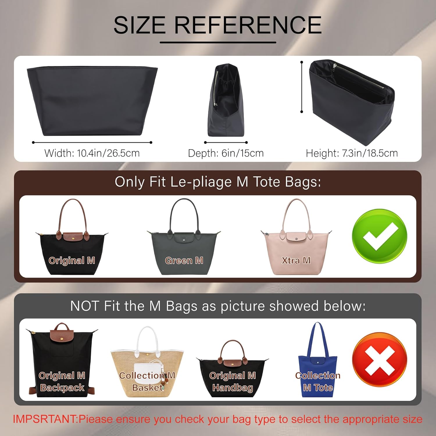 Doxo Nylon Purse Organizer Insert for Longchamp Le Pliage Tote Handbag, Medium Long champ Organizer with 8 Compartments & Zipper Pocket & Bottle Holder, Lightweight Water-Resistant Bag insert(M,Black)