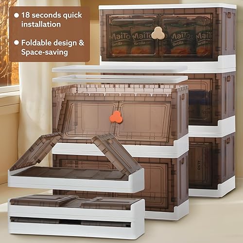 Miniatura 3 de sugarchef Contenedores de almacenamiento extra grandes con tapas y ruedas, contenedores plegables de plástico para organizador de armario, caja