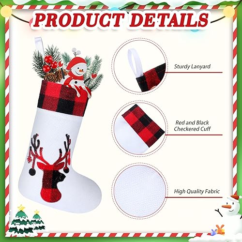Miniatura 10 de Skylety Medias de Navidad a granel de 8.3 pulgadas, mini medias de Navidad de búfalo a cuadros, calcetines de felpa, decoraciones colgantes para