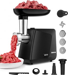 Behome Electric Meat Grinder for Home, Sausage Stuffer and Kubbe Maker | 2800W MAX Grinds up to 2.2 lb/min with reverse control, 3 grinding plates, sausage tube and kubbe attachment for home use