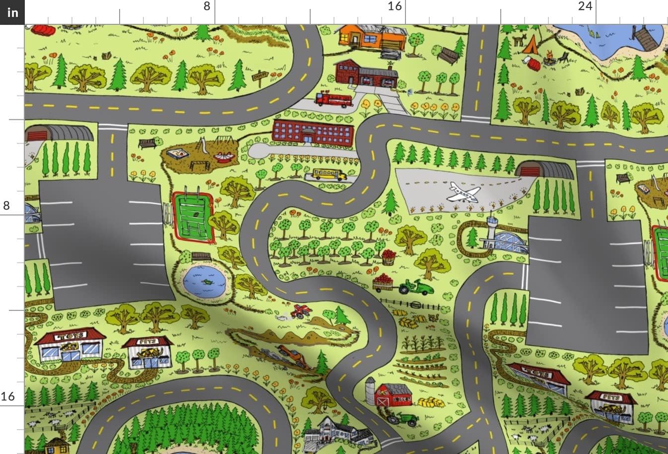 Spoonflower Fabric - Country Playmat Map Toy Car Airplane Nursery Boy Tractors Trucks Printed on Upholstery Velvet Fabric Fat Quarter - Upholstery Home Decor Bottomweight Apparel