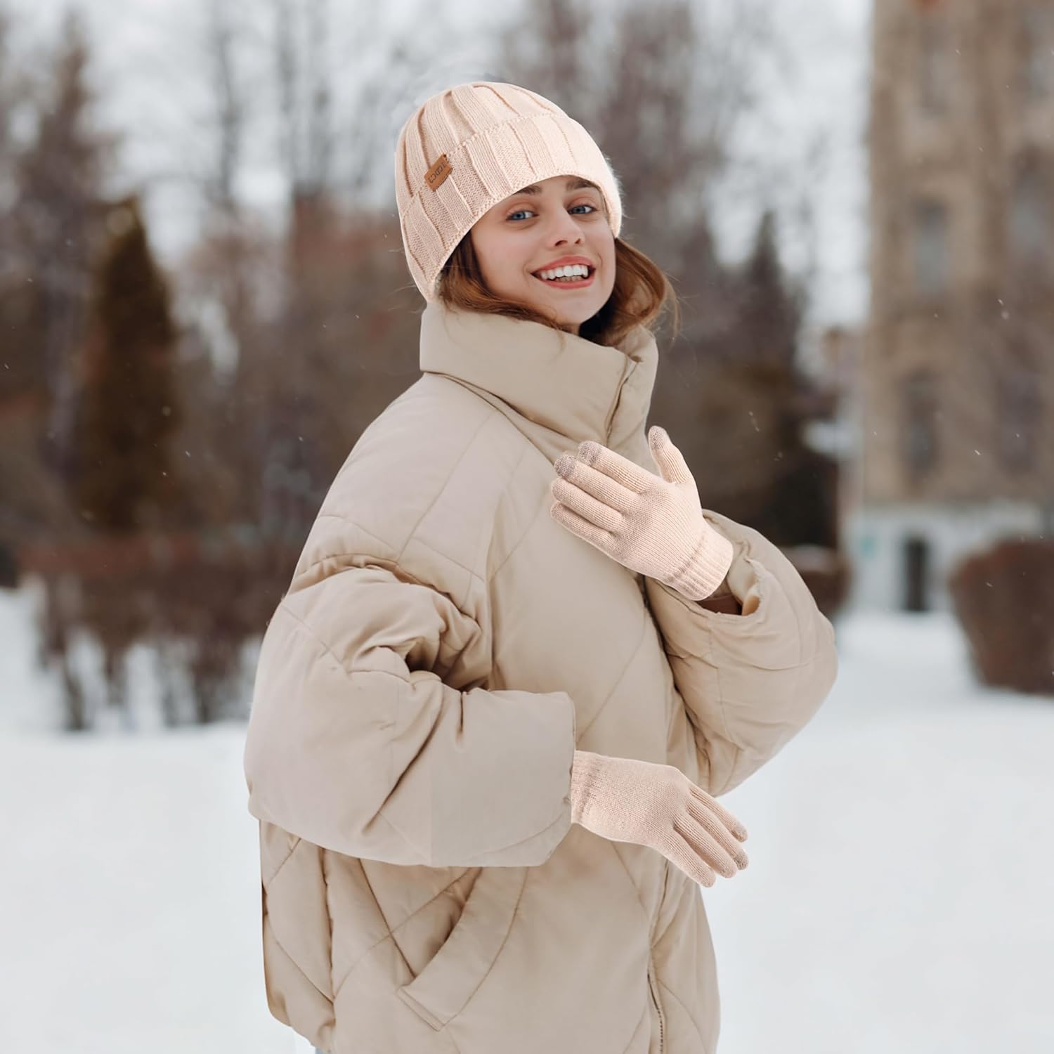 Womens Winter Beanie Warm Hat Touchscreen Gloves Set with Fleece Lined Skull Caps Gifts for Women Men - Image 6