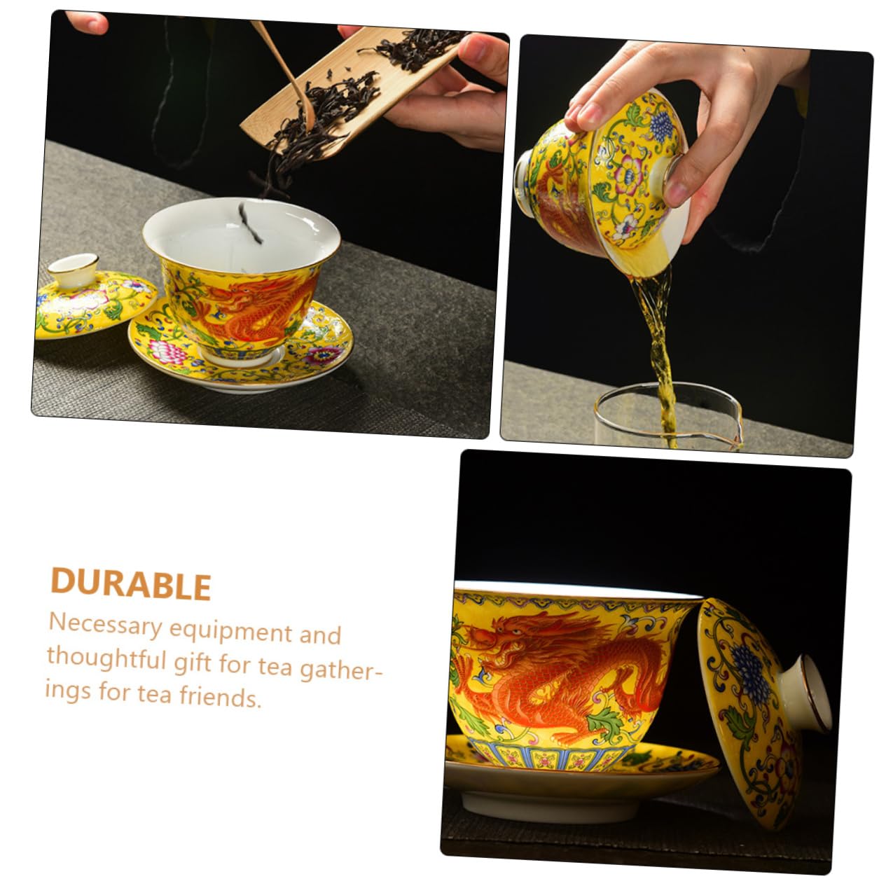 1 Juego de Tazas de té de cerámica de Estilo Chino con platillo Decorativo para reuniones de té y preparación de té de Flores, artesanía Resistente al Calor