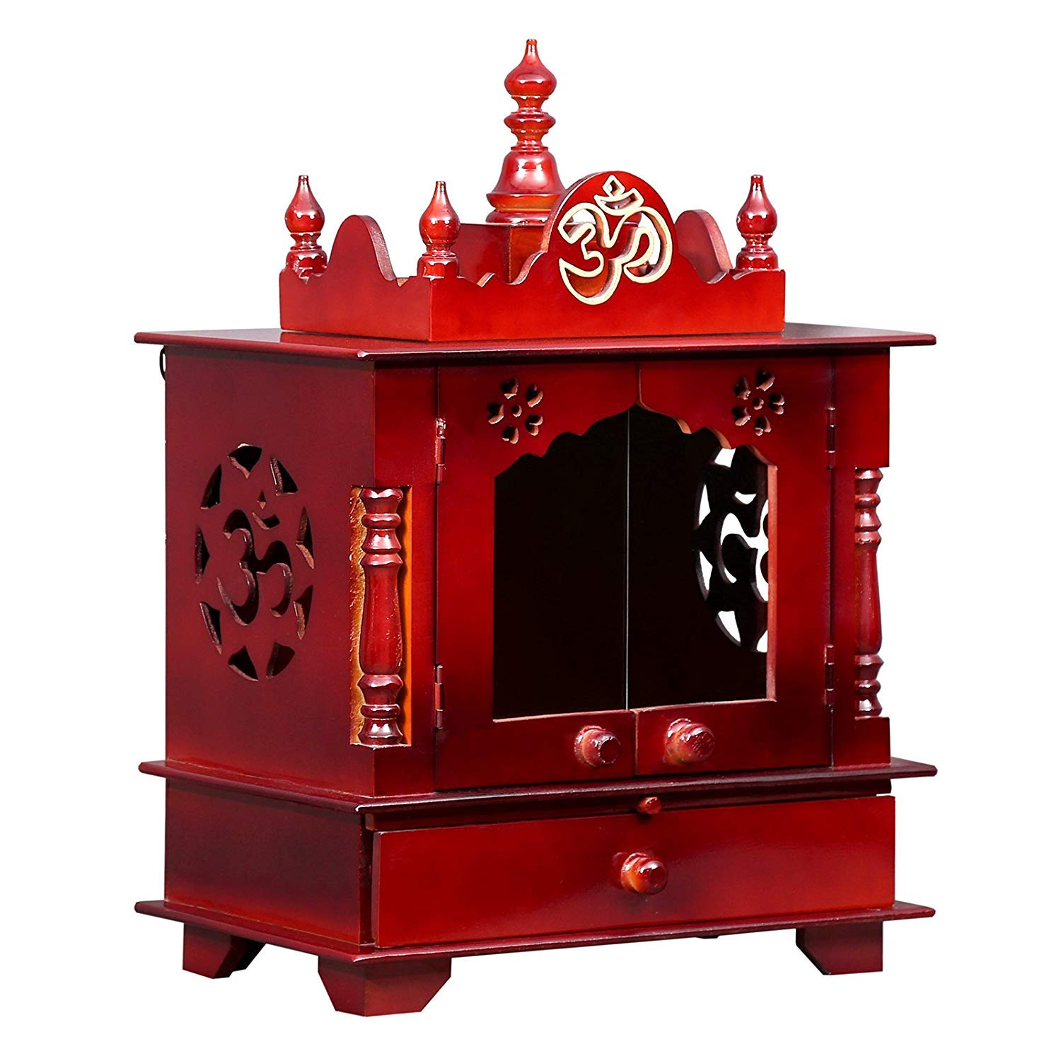 Handpainted Wooden Home Temple with Doors, Rajasthani Art (in Side Puja thali, Poja Books,God Pics.LED Lights nd More. (Large- 24 X 12 X 30 (WXDXH) inch, HY-Honey)