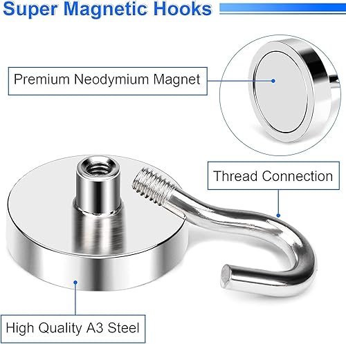 Miniatura 9 de DIYMAG Ganchos magnéticos negros, imán resistente de 50 libras con ganchos, 6 paquetes de ganchos magnéticos de neodimio de tierras raras fuertes