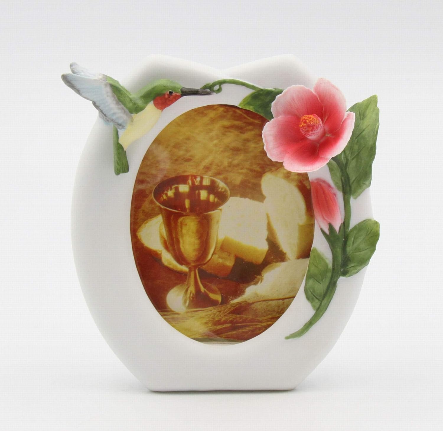 Cosmos Gifts Fine Porcelain Hummingbird with Red Hibiscus Flower Tabletop Picture Photo Frame, 5"