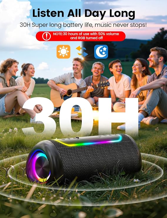 UOHHBOE 30W Bluetooth Speaker, Waterproof Portable Speaker with Deep Bass