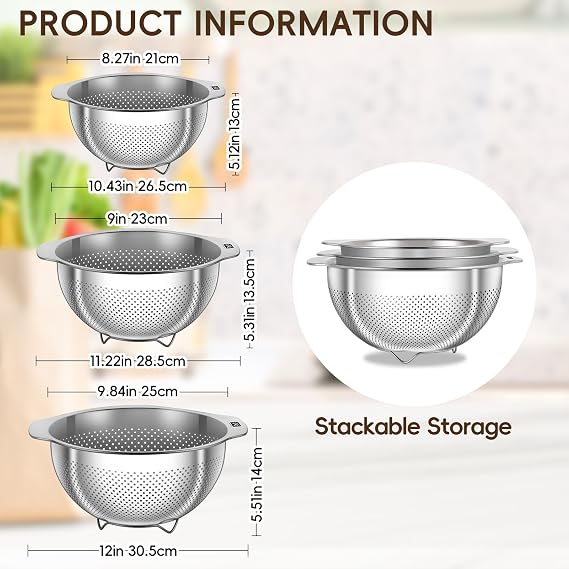 GOLDEN KEY Stainless Steel Colander for Kitchen,Stainless Steel Strainer