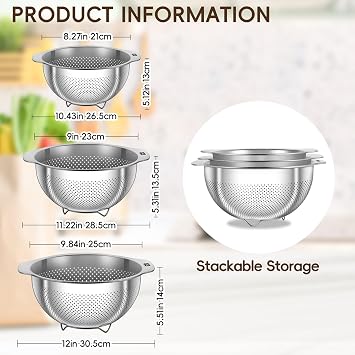 GOLDEN KEY Stainless Steel Colander for Kitchen,Stainless Steel Strainer