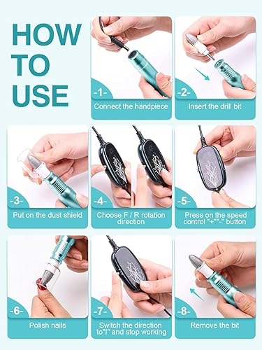 Miniatura 7 de Subay Juego de taladro eléctrico para uñas, 25000 rpm, kit profesional de manicura y pedicura para pies, manos y cutículas gruesas, 11 en 1, para el