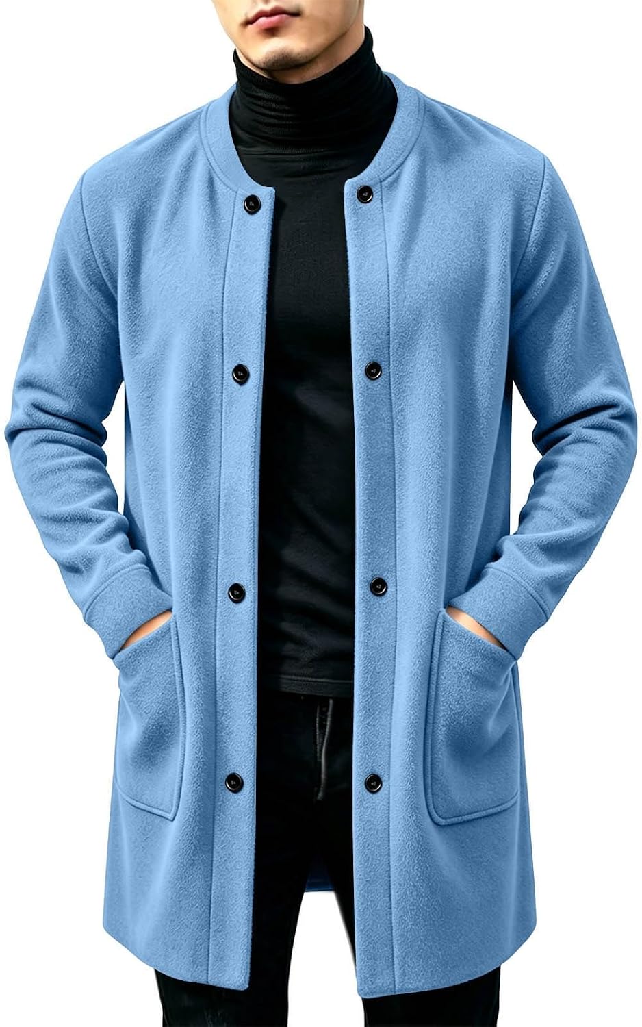 Mens Mid‑Length Knit Cardigan Button‑Front Long Sleeve Casual Coat