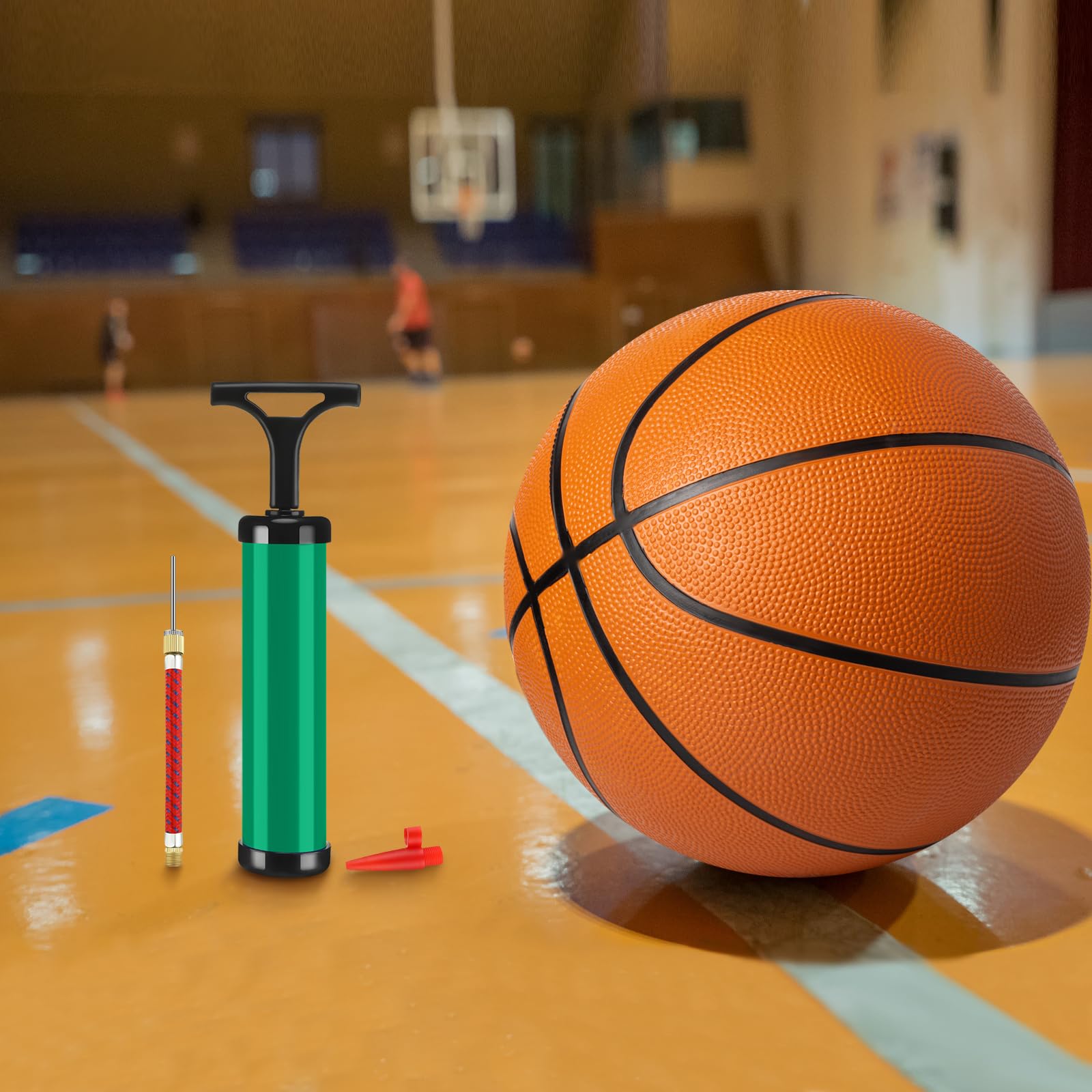 Chumia Ballpumpen, Luftpumpe, Großpackung für Bälle mit Nadel, Düse, Verlängerungsschlauch, Sportball, Werkzeug für Fußball, Basketball, Fußball, Volleyball, Orange, Grün, 8 Sets