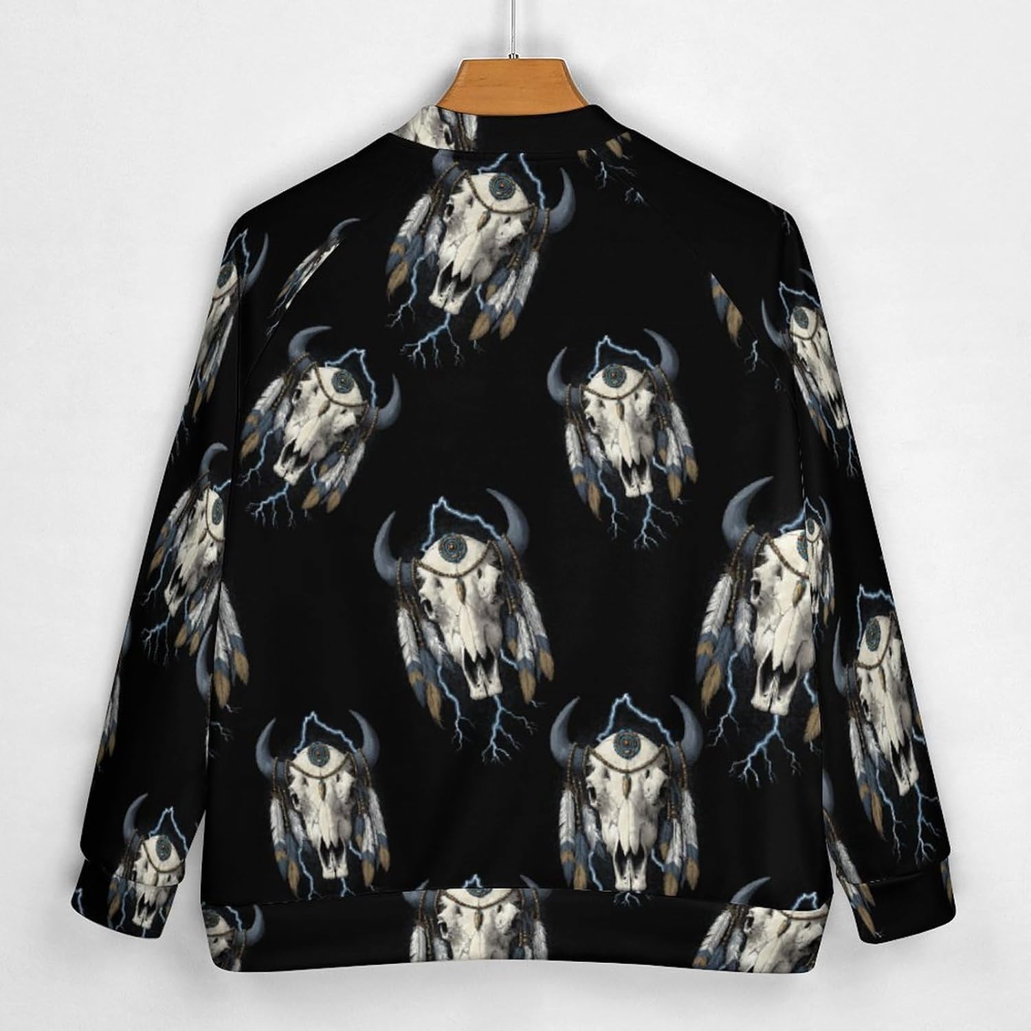 Vintage 90s Thunder Native Indian Bison Skull Men's Baseball Bomber Lightweight Jacket Casual Coats Streetwear
