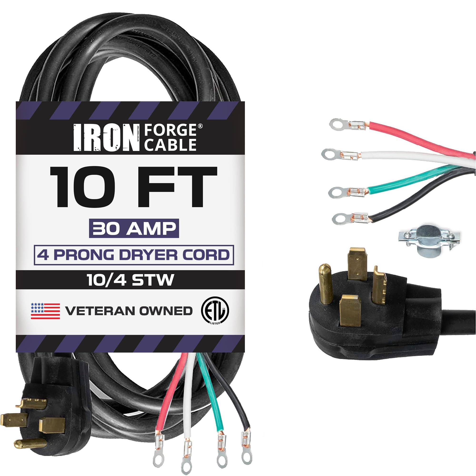 Iron Forge Cable 4 Prong Dryer Cord 10 Ft