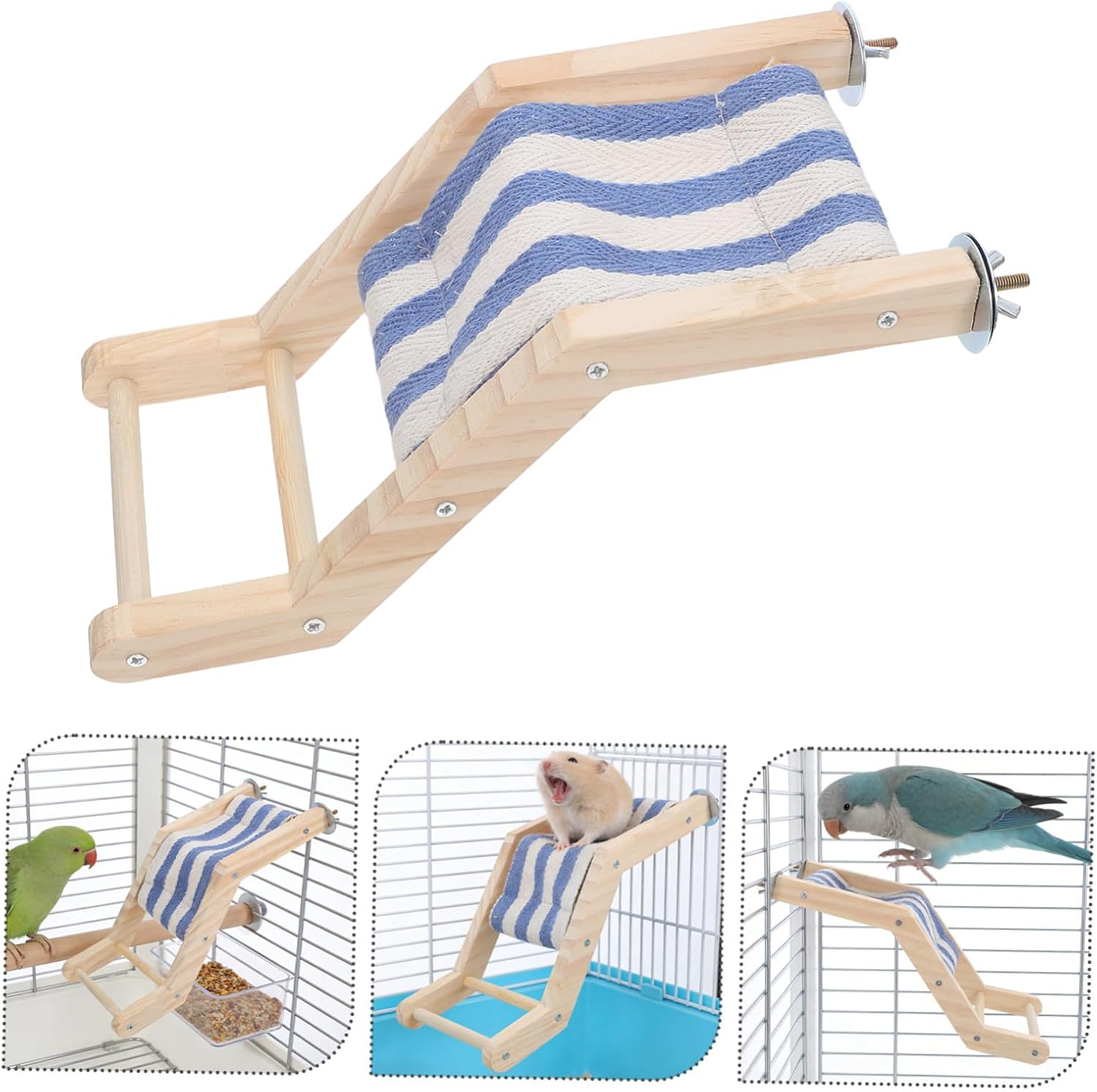 Unomor Wooden Bird Cage Ladder for Parrots and Hamsters Natural Wood Bridge Climbing with Easy Installation 9.65x4.53x2.64in for Bird Cage Enrichment