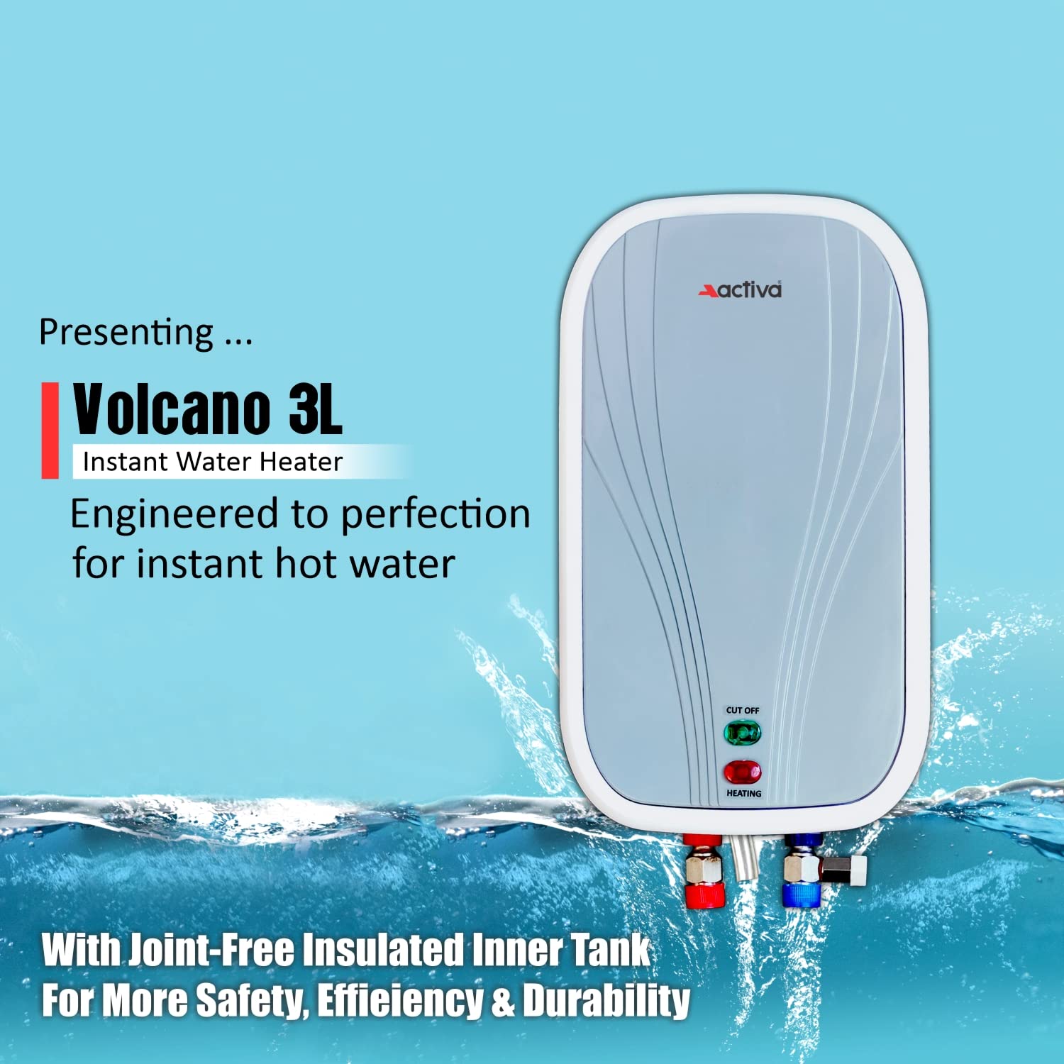 Buy ACTIVA 3L INSTANT 3 KVA (0.8 MM THICK) Special Anti Rust Coated 304L  Pure SS Tank Volcano Geyser With 5 years warranty Online at Low Prices in  India - Amazon.in