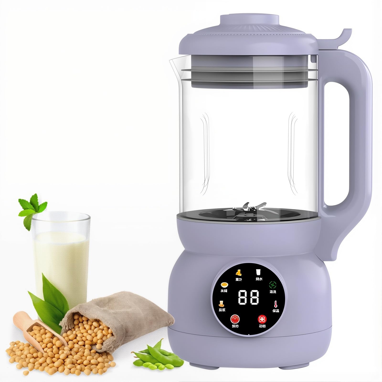Maszyna do produkcji mleka sojowego 1000 ml szkła, 7-w-1 roślinny producent mleka na bazie orzechów z 10 B, automatyczne czyszczenie, inteligentny rezerwat do gorącego zimnego drynu, użytku domowego,