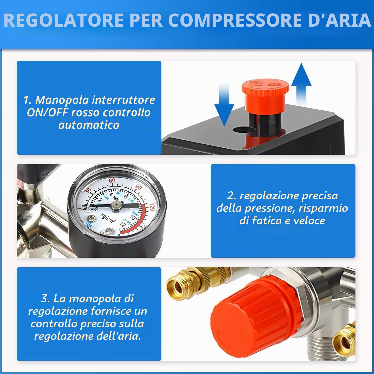Compressore D'aria Pressostato Valvola di Controllo 90-120 PSI con Regolatori Doppi Calibri, Max Tensione 230V