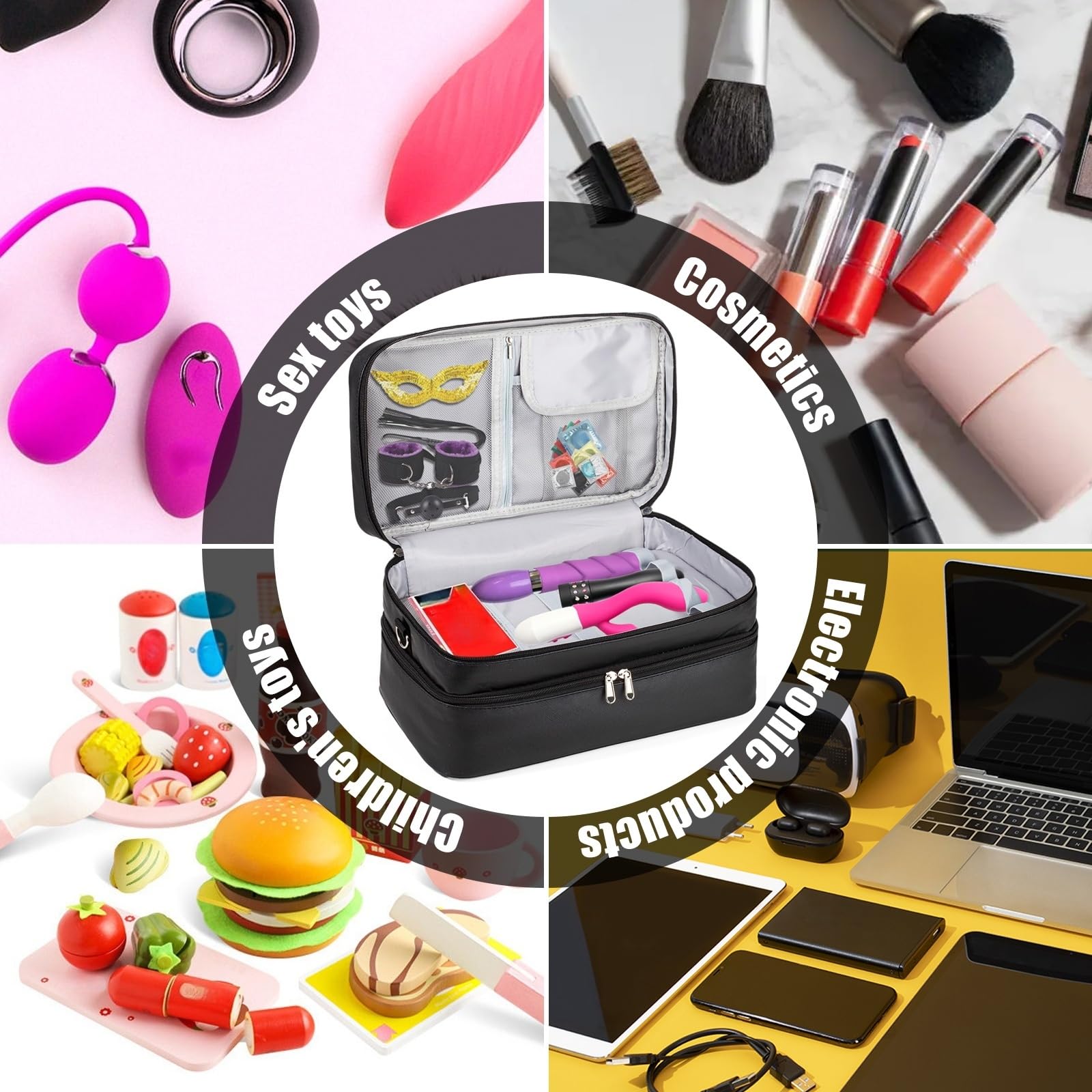 Bolsa de almacenamiento con cierre para juguetes sexuales – Caja organizadora de doble capa con 2 cerraduras de combinación, almacenamiento discreto para vibradores, lubricantes y accesorios