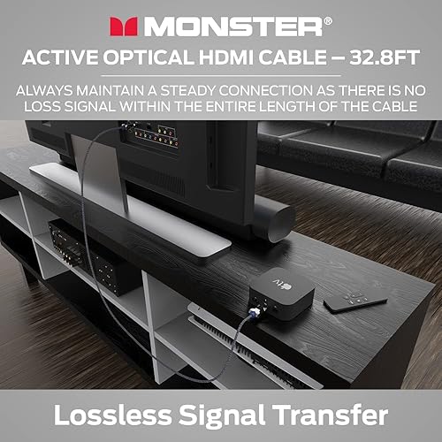 Miniatura 5 de Monster Cable óptico activo de la serie M con certificación Lightwave HDMI de 2.1-48 Gbps con conector de extrusión de aluminio, V-Grip, funda
