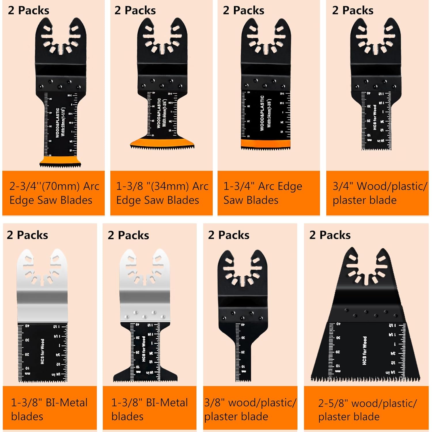 CONNOO 86 Pack Oscillating Saw Blades with Case, Arc Edge Multitool Blades, Oscillating Tool Blade, Bi-Metal for Wood/Metal/Plastic Kits Fit for Ryobi