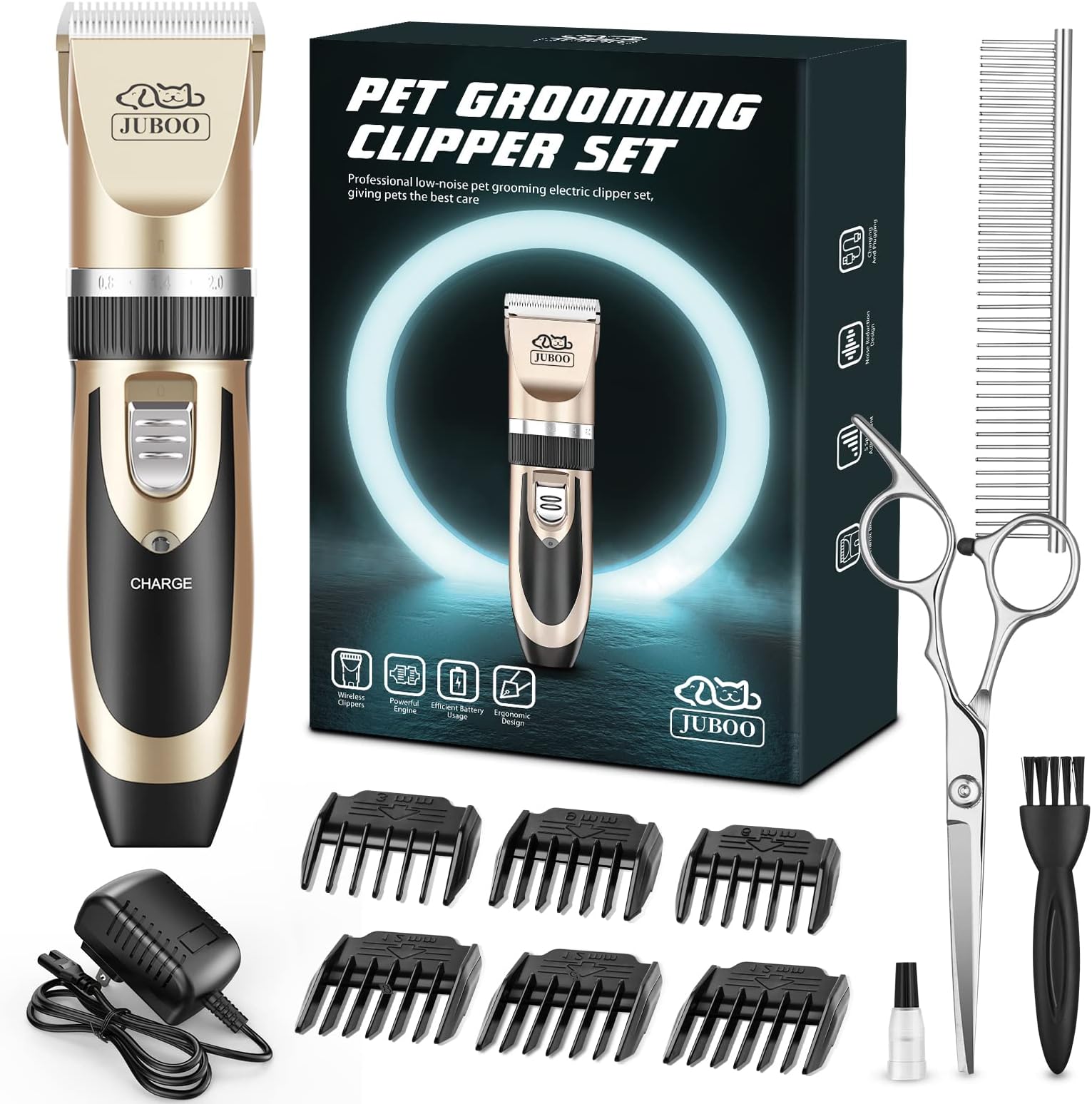 JubooDog Clippers Low Noise Professional Dog Grooming Clippers Rechargeable Cordless Quiet Dog Grooming Kit for Dogs Cats Pets