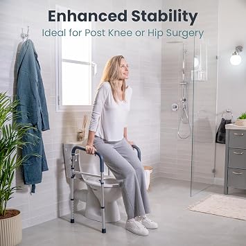 PELEGON Toilet Safety Rails (350 lb) - Adjustable Toilet Safety Frame & Rails, Toilet Safety Rail for Elderly Adults, Toilet Handles for Seniors, Toilet Bars for Elderly, Disabled & Handicap - Grey