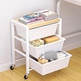 Rolling Cart with Drawers, Rolling Storage Cart with 3 Large Plastic Drawers & Wooden Tabletop, Utility Cart with Pegboards & Basket, Storage Drawers Cart for Living Room, Classroom, Bedroom, Office