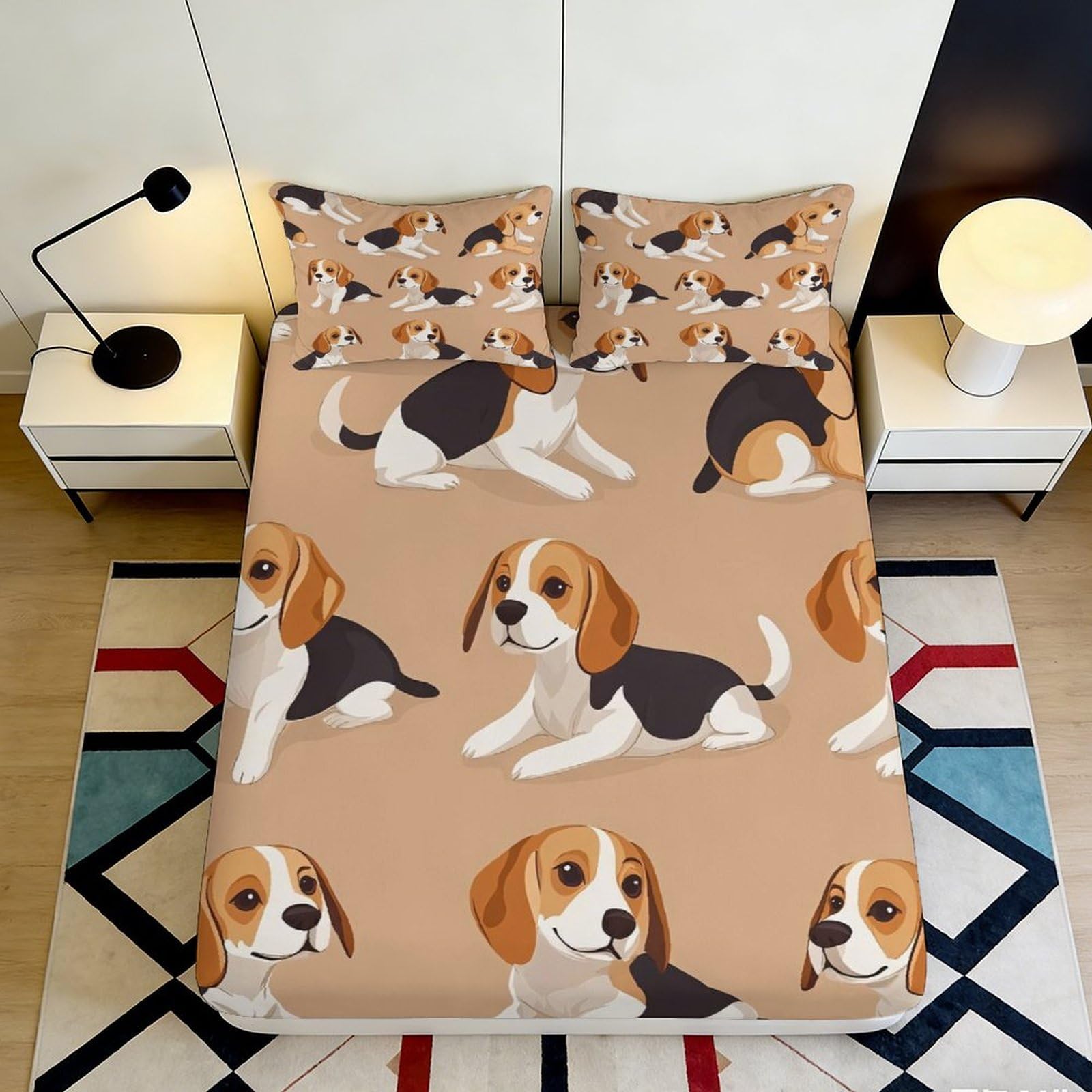3D Printed Beagle Dog Fitted Sheet Microfiber Soft Breathable Puppy Pattern Mattress Cover for Bedroom Decor 90x200x25cm