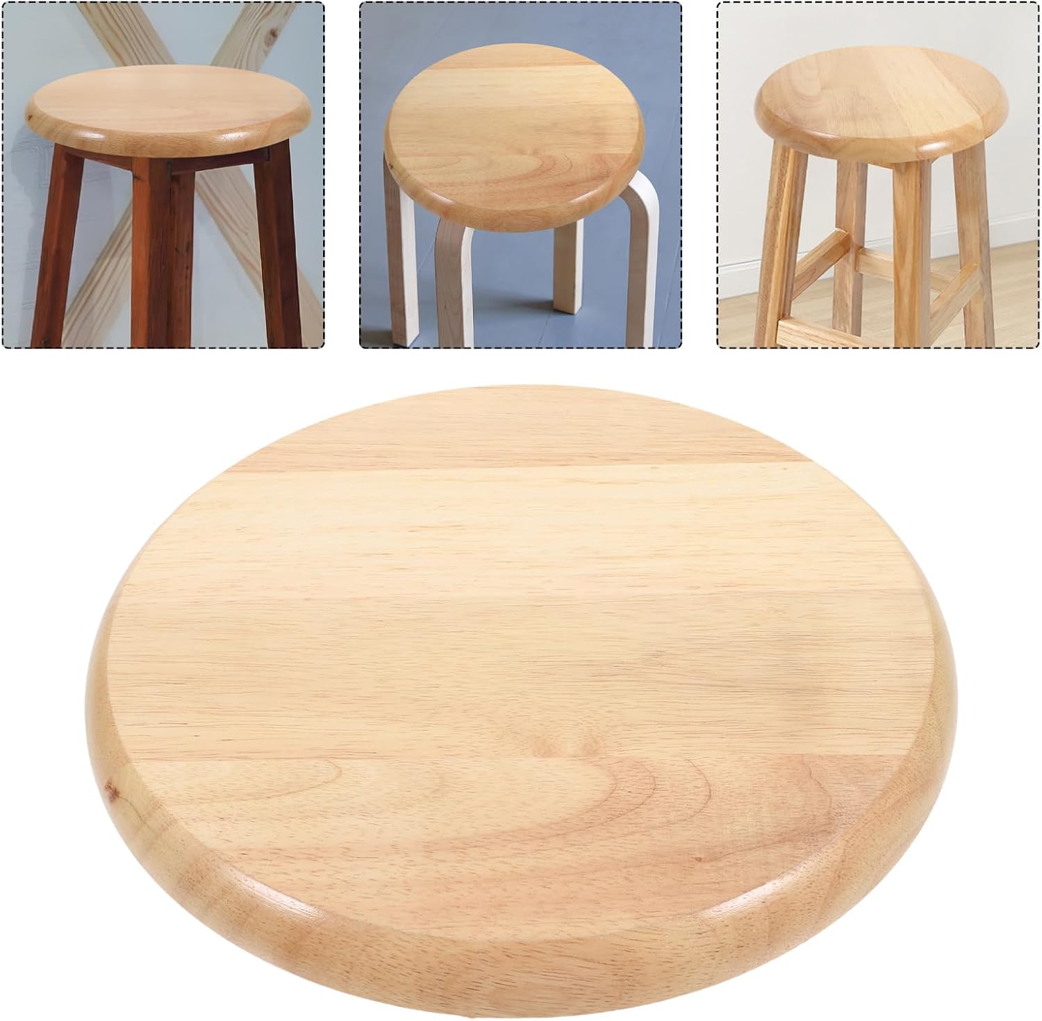 Veemoon Solid Wood Bar Stool Seat Replacement, 29.5cm (11.6") Only Round Wooden Stool Top, Rustic Chair Seat Refresh Kit, Sanded Smooth, for Home, Dining, Bar, Pub (Natural Wood)