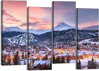 Canvas Wall Art Prints Pictures Breckenridge Colorado Town Skyline Winter Framed Posters Modern Wall Painting Artwork Gift Home Decor for Living Room Ready to Hang 4 Panel