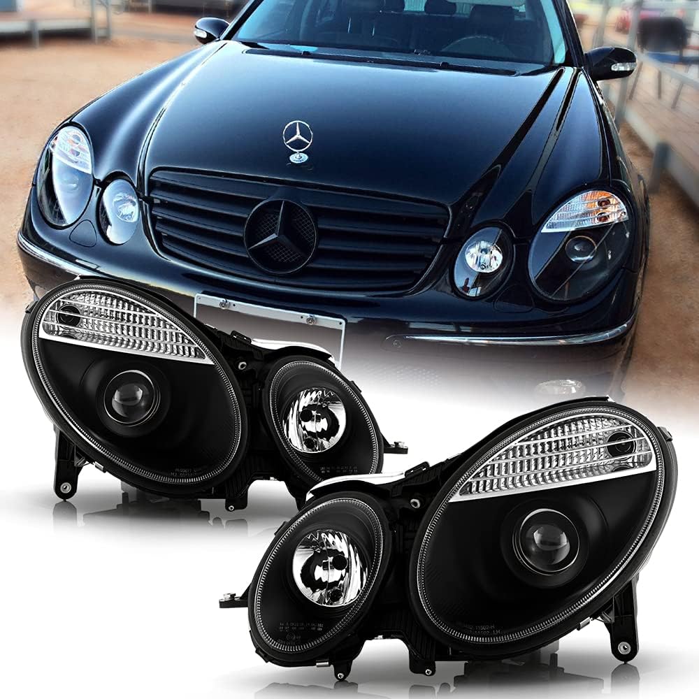 ACANII - For [HID Model Only] 2003-2006 Mercedes Benz W211 E320 E350 E500 Black Housing Projector Headlights Headlamps