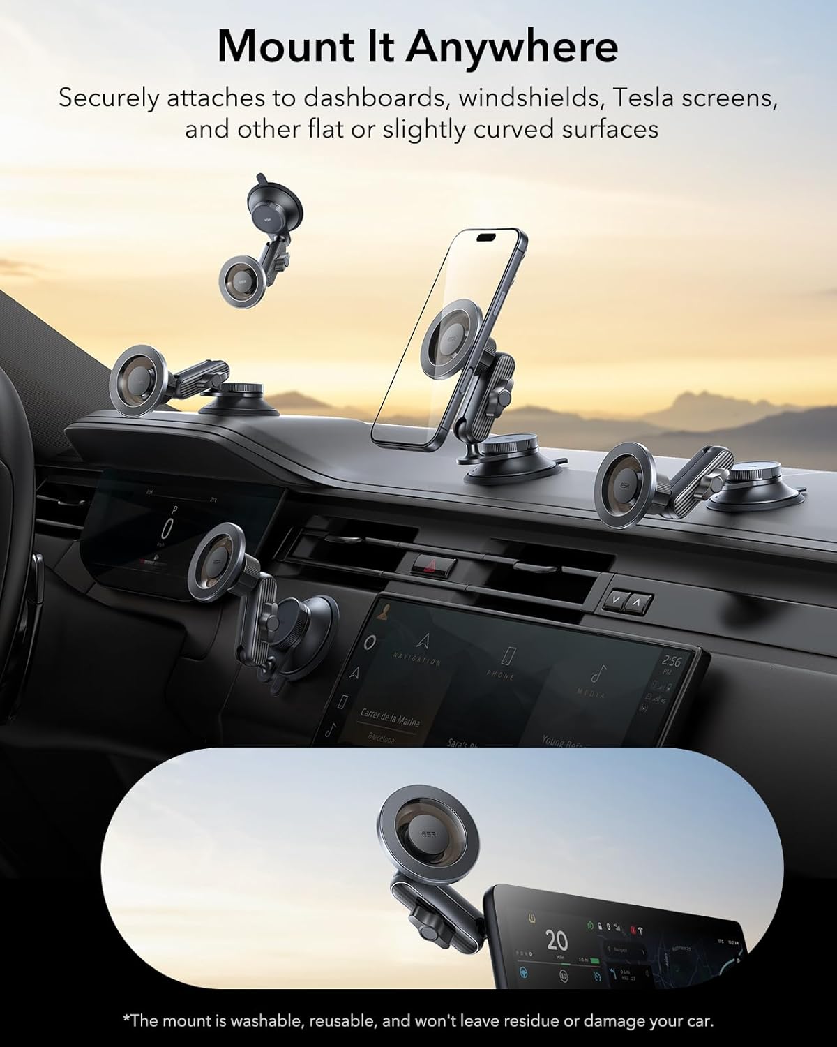 ESR Car Phone Holder for Magsafe, Vacuum Magnetic Car Phone Mount, 360° Adjustable Omnilock Magsafe Car Mount,Suction Cup Phone Holder, for iPhone Air/17/16/15/14/13/12, Google/Samsung, All Smartphone