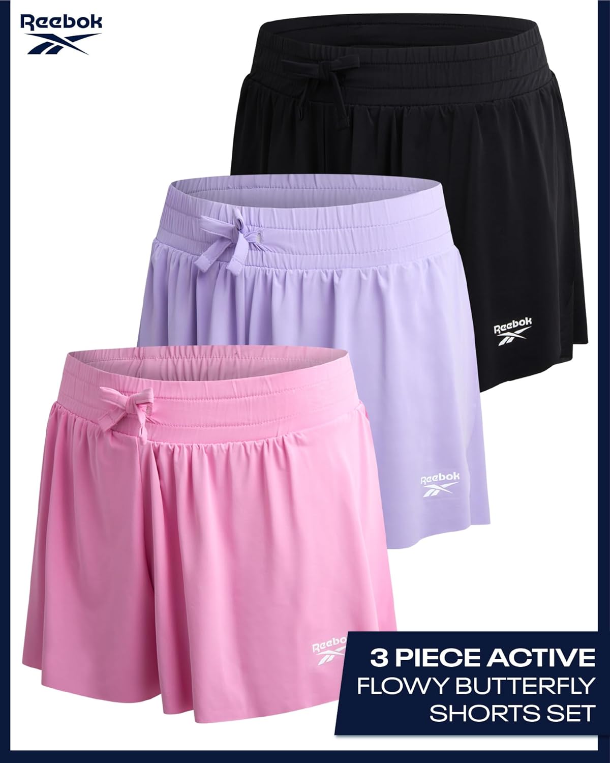 Reebok Girls Athletic Shorts - 3 Pack Lightweight Butterfly Short with Liner - Active Performance Flowy Shorts for Girls - Image 2
