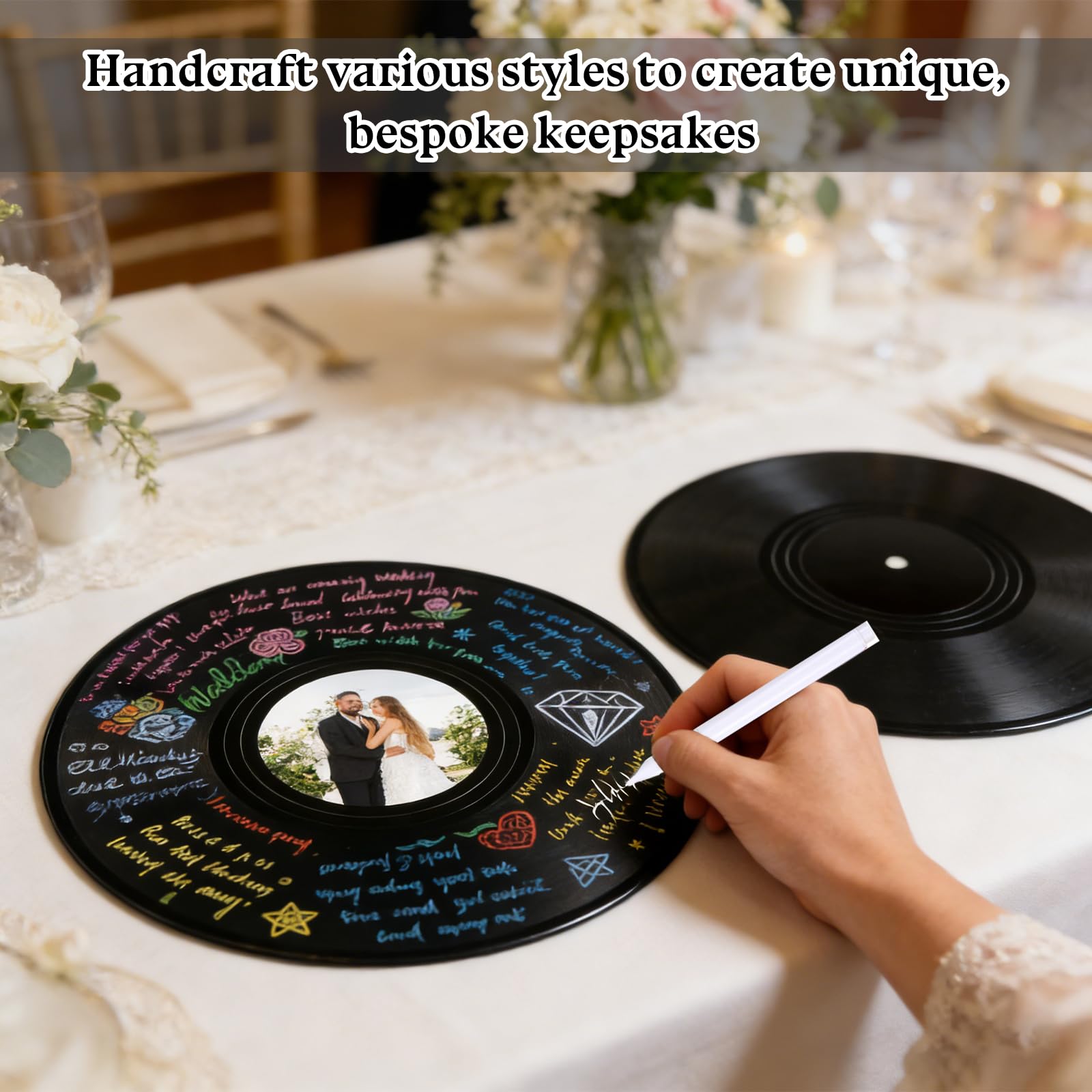 2 libri degli ospiti in vinile, alternativa al libro degli ospiti di nozze, libro degli ospiti personalizzato, con penna e supporto per matrimonio, compleanno, festa di baby shower
